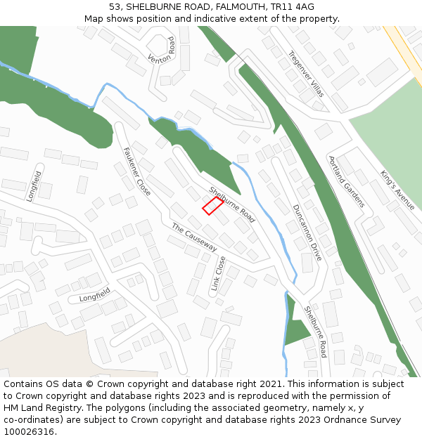 53, SHELBURNE ROAD, FALMOUTH, TR11 4AG: Location map and indicative extent of plot