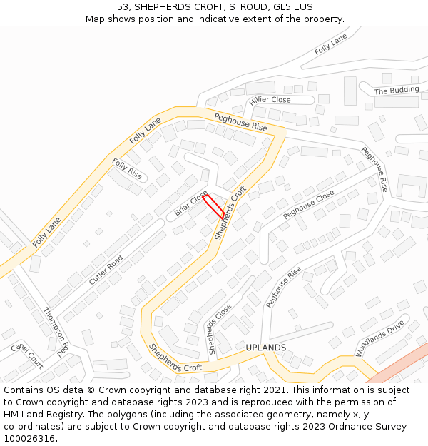 53, SHEPHERDS CROFT, STROUD, GL5 1US: Location map and indicative extent of plot