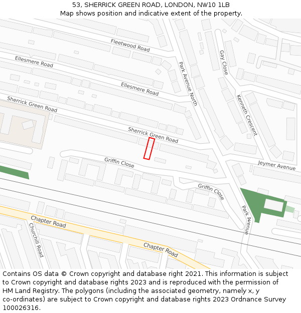 53, SHERRICK GREEN ROAD, LONDON, NW10 1LB: Location map and indicative extent of plot