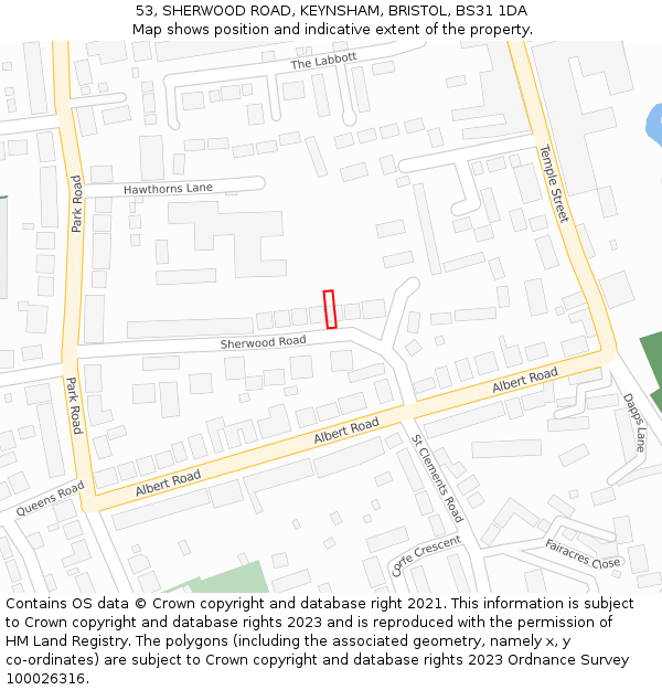 53, SHERWOOD ROAD, KEYNSHAM, BRISTOL, BS31 1DA: Location map and indicative extent of plot