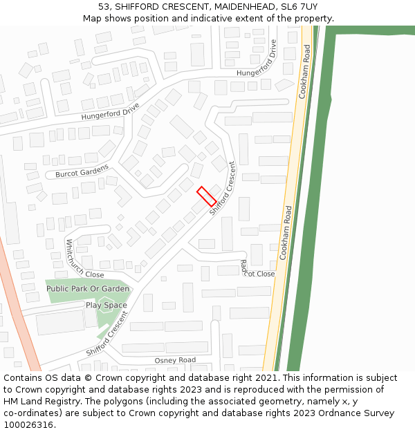 53, SHIFFORD CRESCENT, MAIDENHEAD, SL6 7UY: Location map and indicative extent of plot