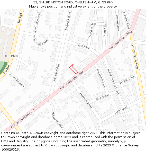 53, SHURDINGTON ROAD, CHELTENHAM, GL53 0HY: Location map and indicative extent of plot