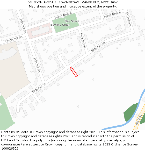 53, SIXTH AVENUE, EDWINSTOWE, MANSFIELD, NG21 9PW: Location map and indicative extent of plot