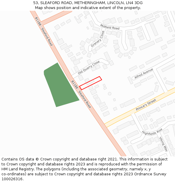 53, SLEAFORD ROAD, METHERINGHAM, LINCOLN, LN4 3DG: Location map and indicative extent of plot