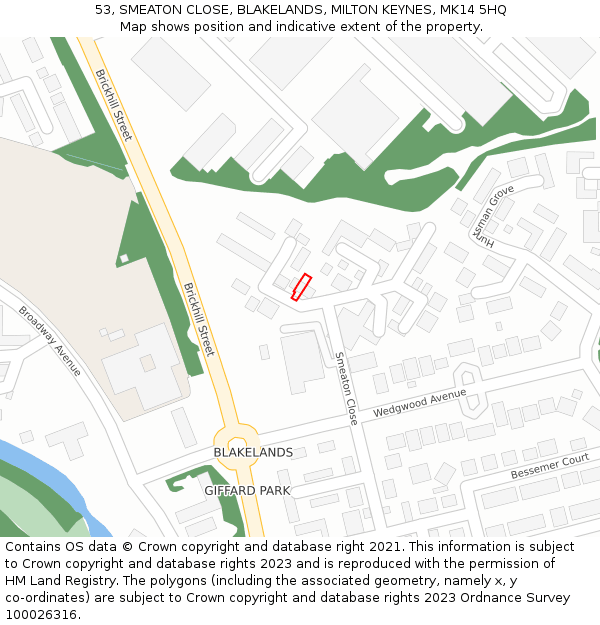 53, SMEATON CLOSE, BLAKELANDS, MILTON KEYNES, MK14 5HQ: Location map and indicative extent of plot