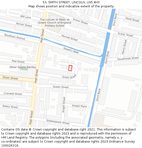53, SMITH STREET, LINCOLN, LN5 8HY: Location map and indicative extent of plot