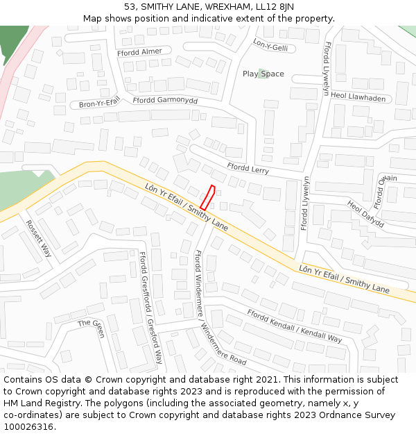 53, SMITHY LANE, WREXHAM, LL12 8JN: Location map and indicative extent of plot