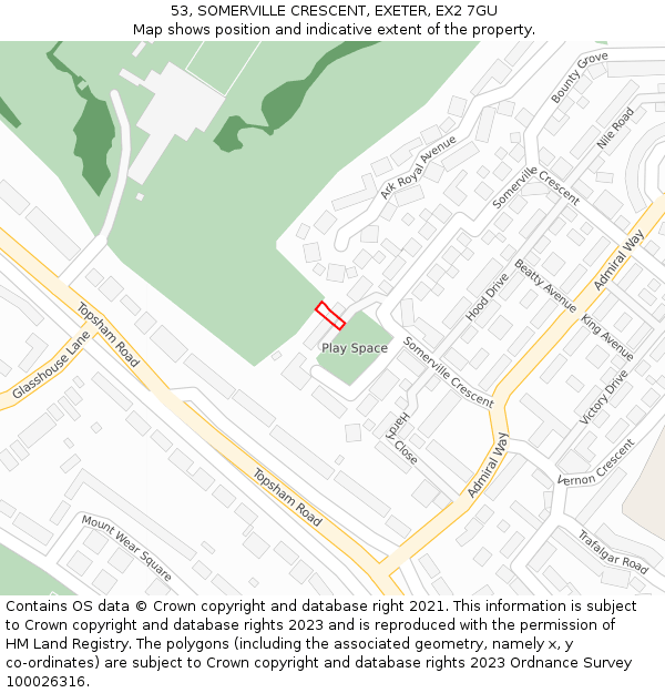 53, SOMERVILLE CRESCENT, EXETER, EX2 7GU: Location map and indicative extent of plot