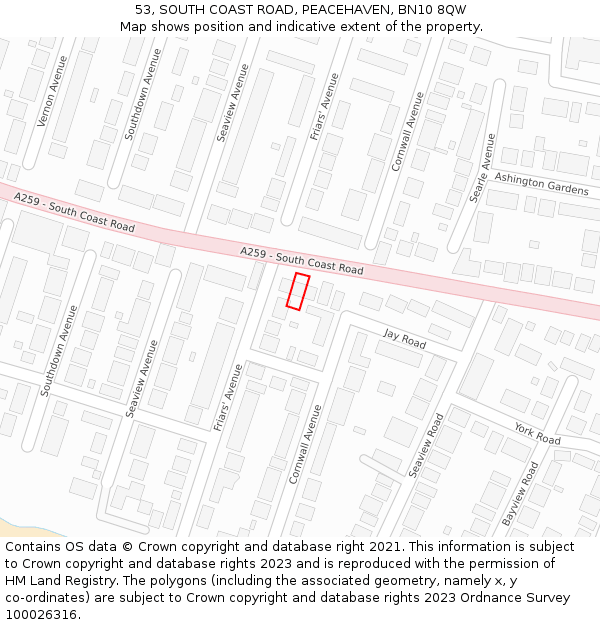 53, SOUTH COAST ROAD, PEACEHAVEN, BN10 8QW: Location map and indicative extent of plot