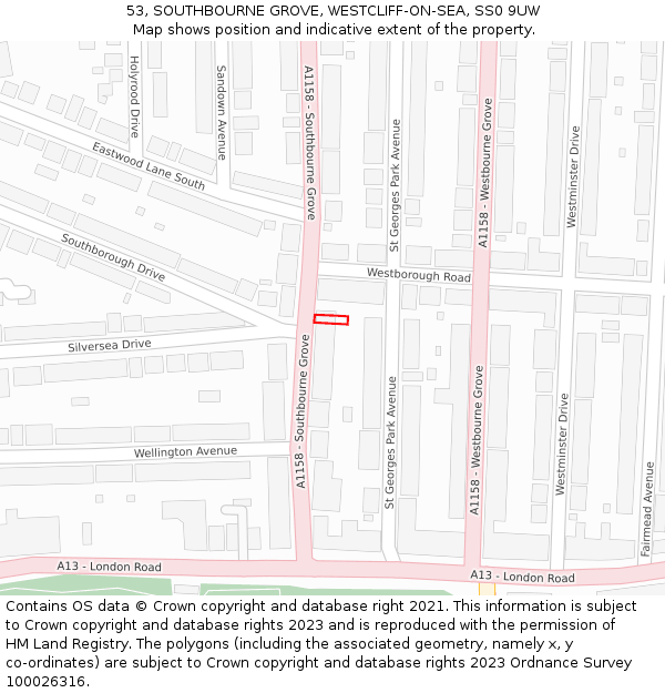 53, SOUTHBOURNE GROVE, WESTCLIFF-ON-SEA, SS0 9UW: Location map and indicative extent of plot