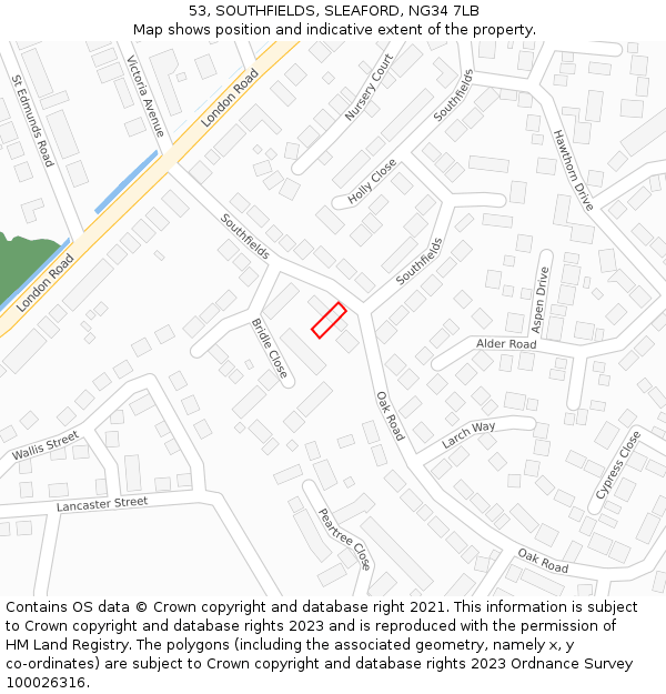 53, SOUTHFIELDS, SLEAFORD, NG34 7LB: Location map and indicative extent of plot