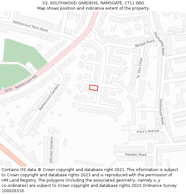 53, SOUTHWOOD GARDENS, RAMSGATE, CT11 0BG: Location map and indicative extent of plot