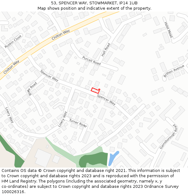 53, SPENCER WAY, STOWMARKET, IP14 1UB: Location map and indicative extent of plot