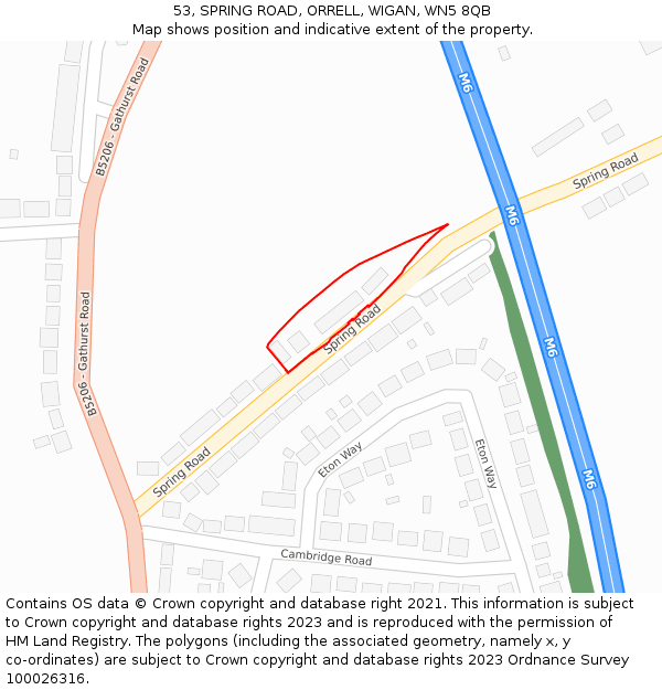 53, SPRING ROAD, ORRELL, WIGAN, WN5 8QB: Location map and indicative extent of plot