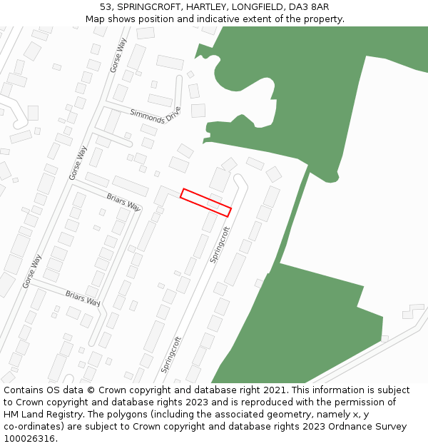53, SPRINGCROFT, HARTLEY, LONGFIELD, DA3 8AR: Location map and indicative extent of plot