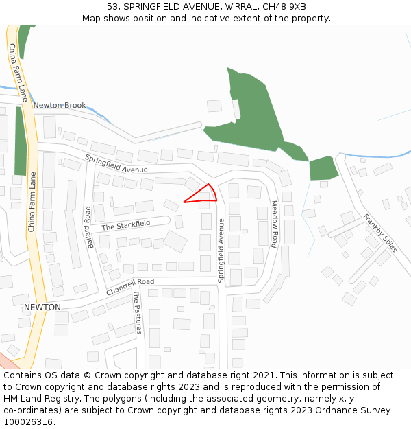 53, SPRINGFIELD AVENUE, WIRRAL, CH48 9XB: Location map and indicative extent of plot