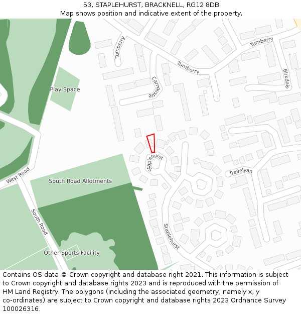 53, STAPLEHURST, BRACKNELL, RG12 8DB: Location map and indicative extent of plot