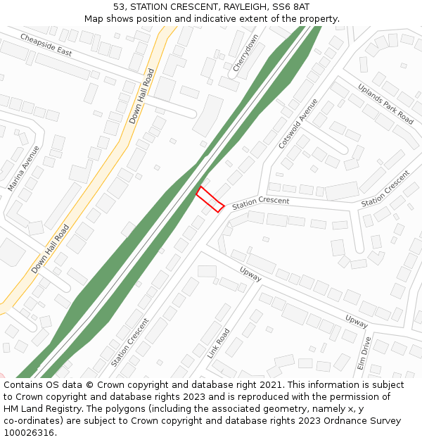 53, STATION CRESCENT, RAYLEIGH, SS6 8AT: Location map and indicative extent of plot