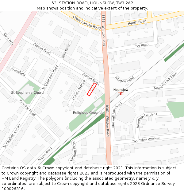 53, STATION ROAD, HOUNSLOW, TW3 2AP: Location map and indicative extent of plot