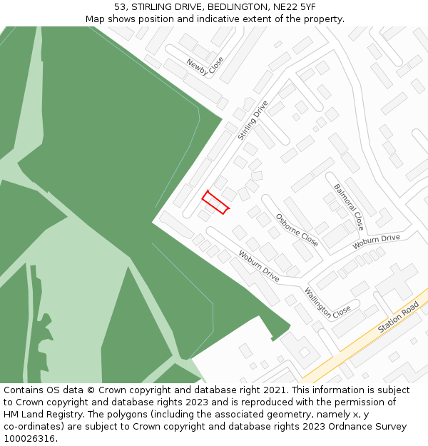 53, STIRLING DRIVE, BEDLINGTON, NE22 5YF: Location map and indicative extent of plot