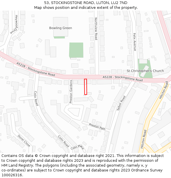 53, STOCKINGSTONE ROAD, LUTON, LU2 7ND: Location map and indicative extent of plot