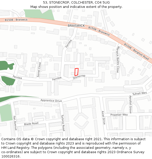 53, STONECROP, COLCHESTER, CO4 5UG: Location map and indicative extent of plot