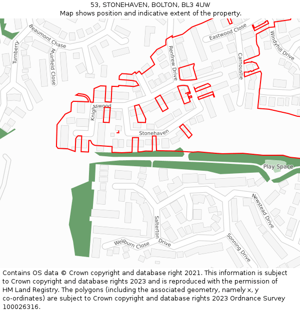 53, STONEHAVEN, BOLTON, BL3 4UW: Location map and indicative extent of plot