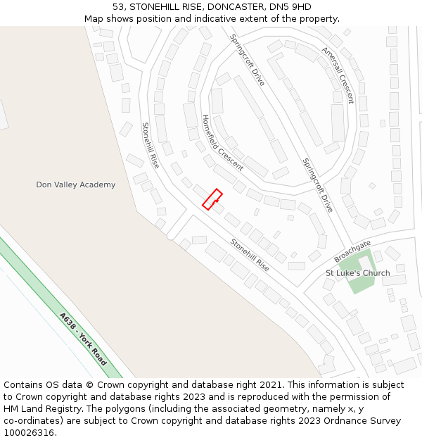 53, STONEHILL RISE, DONCASTER, DN5 9HD: Location map and indicative extent of plot