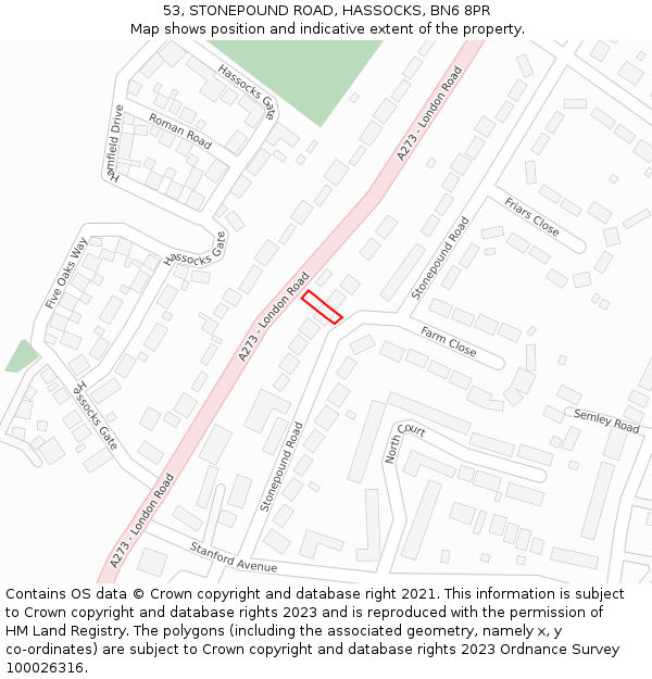 53, STONEPOUND ROAD, HASSOCKS, BN6 8PR: Location map and indicative extent of plot