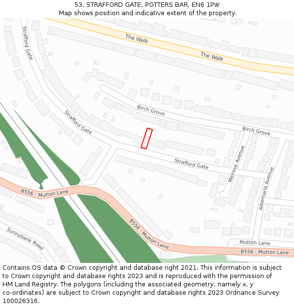 53, STRAFFORD GATE, POTTERS BAR, EN6 1PW: Location map and indicative extent of plot