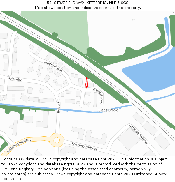 53, STRATFIELD WAY, KETTERING, NN15 6GS: Location map and indicative extent of plot