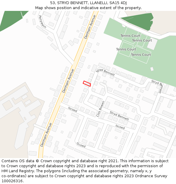 53, STRYD BENNETT, LLANELLI, SA15 4DJ: Location map and indicative extent of plot