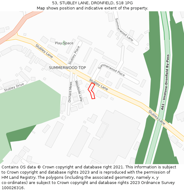 53, STUBLEY LANE, DRONFIELD, S18 1PG: Location map and indicative extent of plot