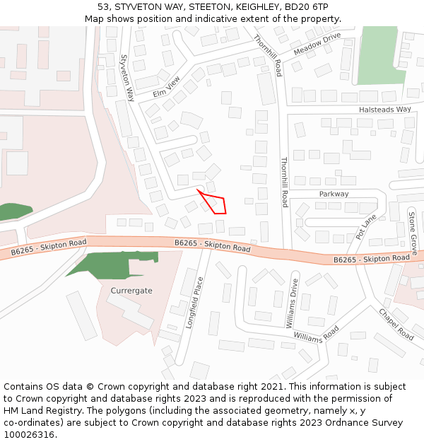 53, STYVETON WAY, STEETON, KEIGHLEY, BD20 6TP: Location map and indicative extent of plot