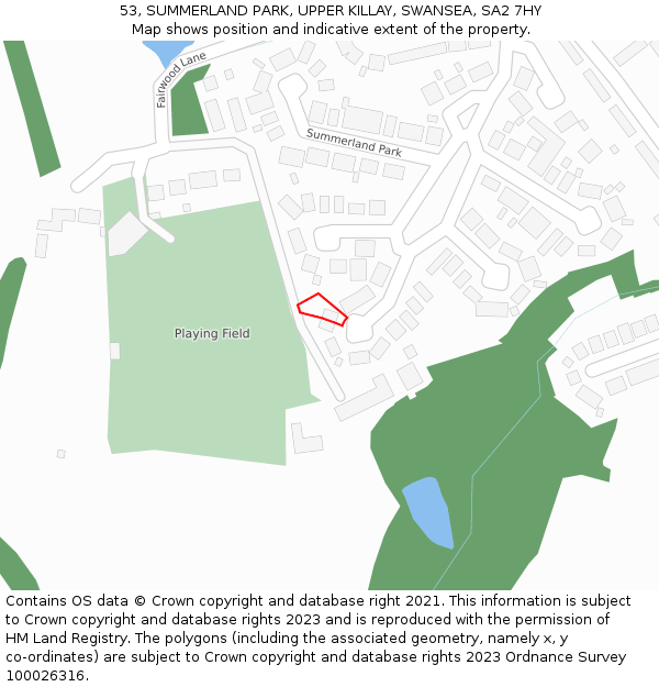 53, SUMMERLAND PARK, UPPER KILLAY, SWANSEA, SA2 7HY: Location map and indicative extent of plot