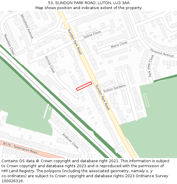 53, SUNDON PARK ROAD, LUTON, LU3 3AA: Location map and indicative extent of plot