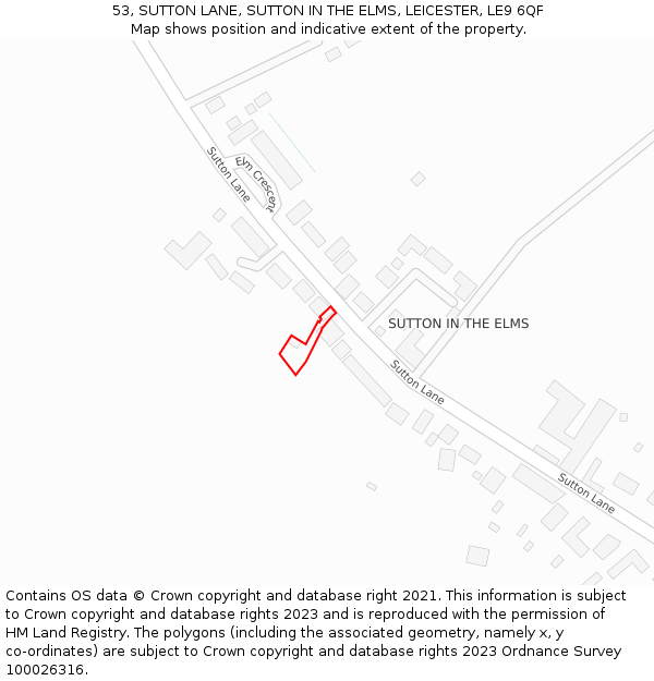 53, SUTTON LANE, SUTTON IN THE ELMS, LEICESTER, LE9 6QF: Location map and indicative extent of plot