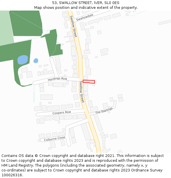 53, SWALLOW STREET, IVER, SL0 0ES: Location map and indicative extent of plot