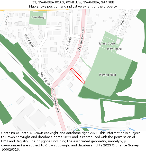 53, SWANSEA ROAD, PONTLLIW, SWANSEA, SA4 9EE: Location map and indicative extent of plot