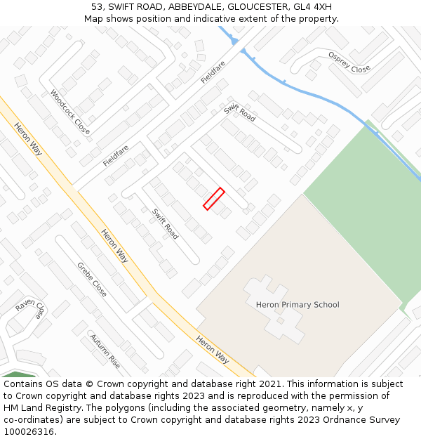 53, SWIFT ROAD, ABBEYDALE, GLOUCESTER, GL4 4XH: Location map and indicative extent of plot