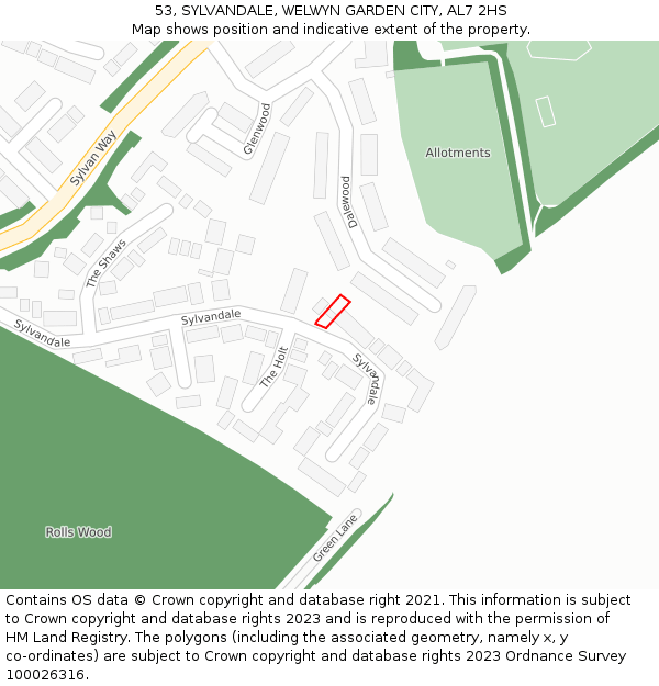 53, SYLVANDALE, WELWYN GARDEN CITY, AL7 2HS: Location map and indicative extent of plot