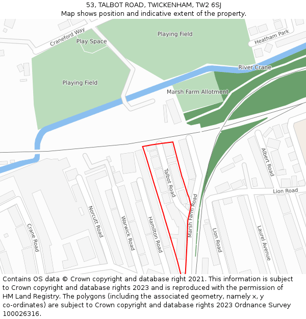 53, TALBOT ROAD, TWICKENHAM, TW2 6SJ: Location map and indicative extent of plot