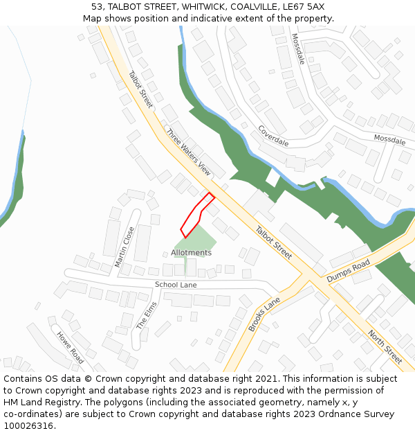 53, TALBOT STREET, WHITWICK, COALVILLE, LE67 5AX: Location map and indicative extent of plot