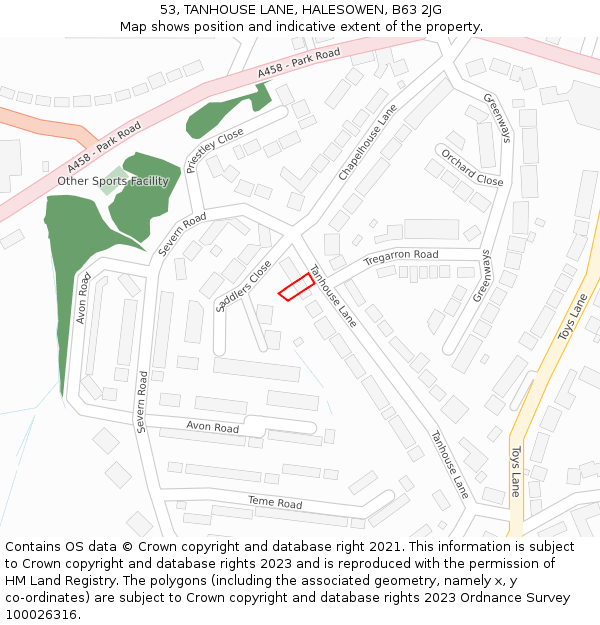 53, TANHOUSE LANE, HALESOWEN, B63 2JG: Location map and indicative extent of plot