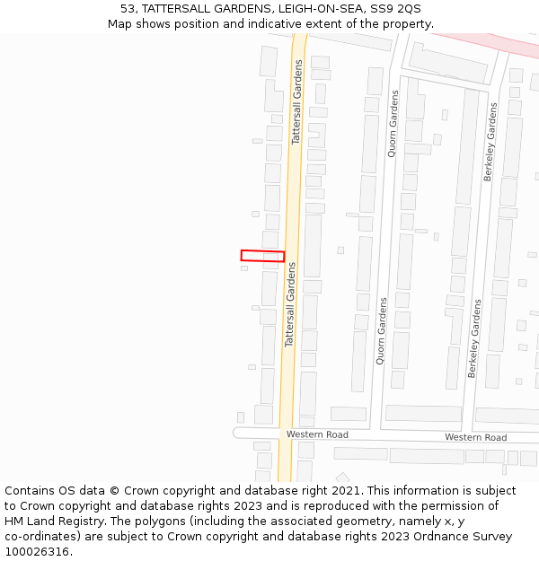 53, TATTERSALL GARDENS, LEIGH-ON-SEA, SS9 2QS: Location map and indicative extent of plot