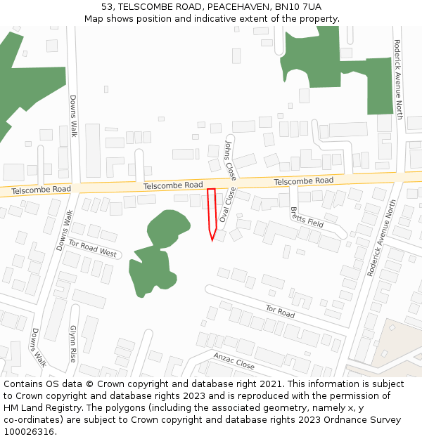 53, TELSCOMBE ROAD, PEACEHAVEN, BN10 7UA: Location map and indicative extent of plot