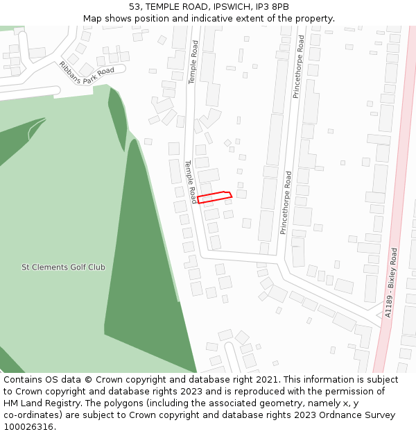 53, TEMPLE ROAD, IPSWICH, IP3 8PB: Location map and indicative extent of plot