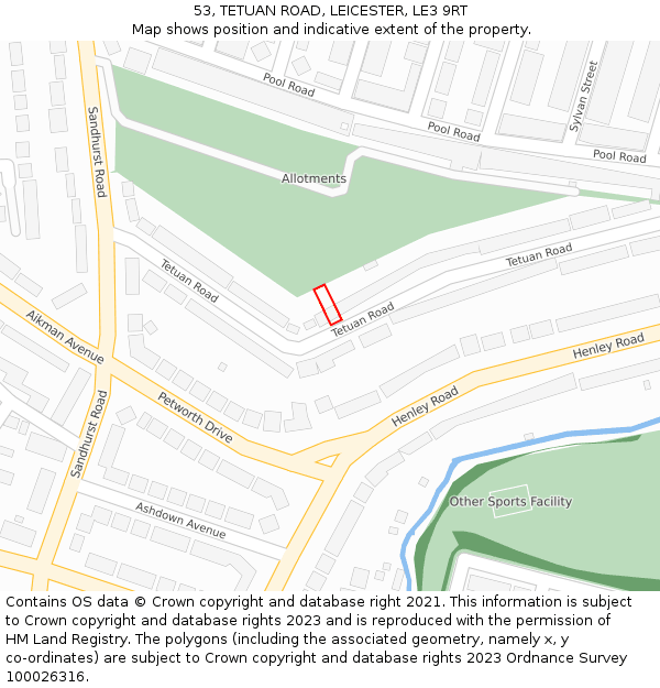53, TETUAN ROAD, LEICESTER, LE3 9RT: Location map and indicative extent of plot