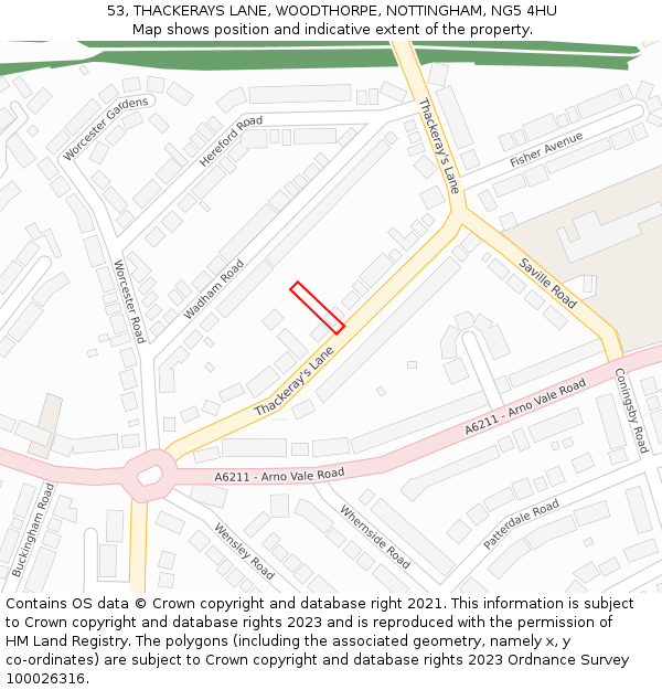 53, THACKERAYS LANE, WOODTHORPE, NOTTINGHAM, NG5 4HU: Location map and indicative extent of plot