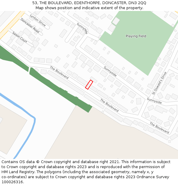 53, THE BOULEVARD, EDENTHORPE, DONCASTER, DN3 2QQ: Location map and indicative extent of plot